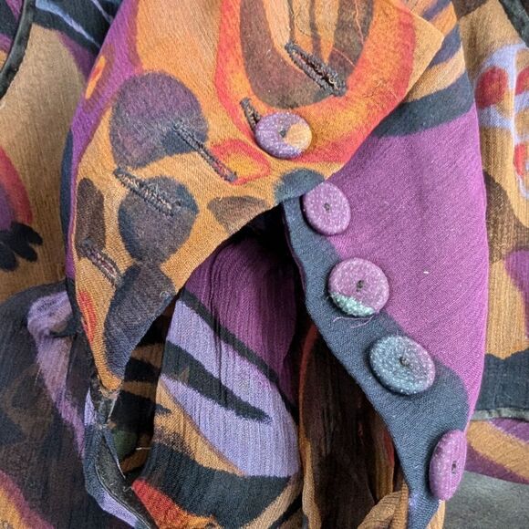 Vintage 100% Silk FLORAL midi dress ribbon tie long sleeves US size 6 - Picture 14 of 16